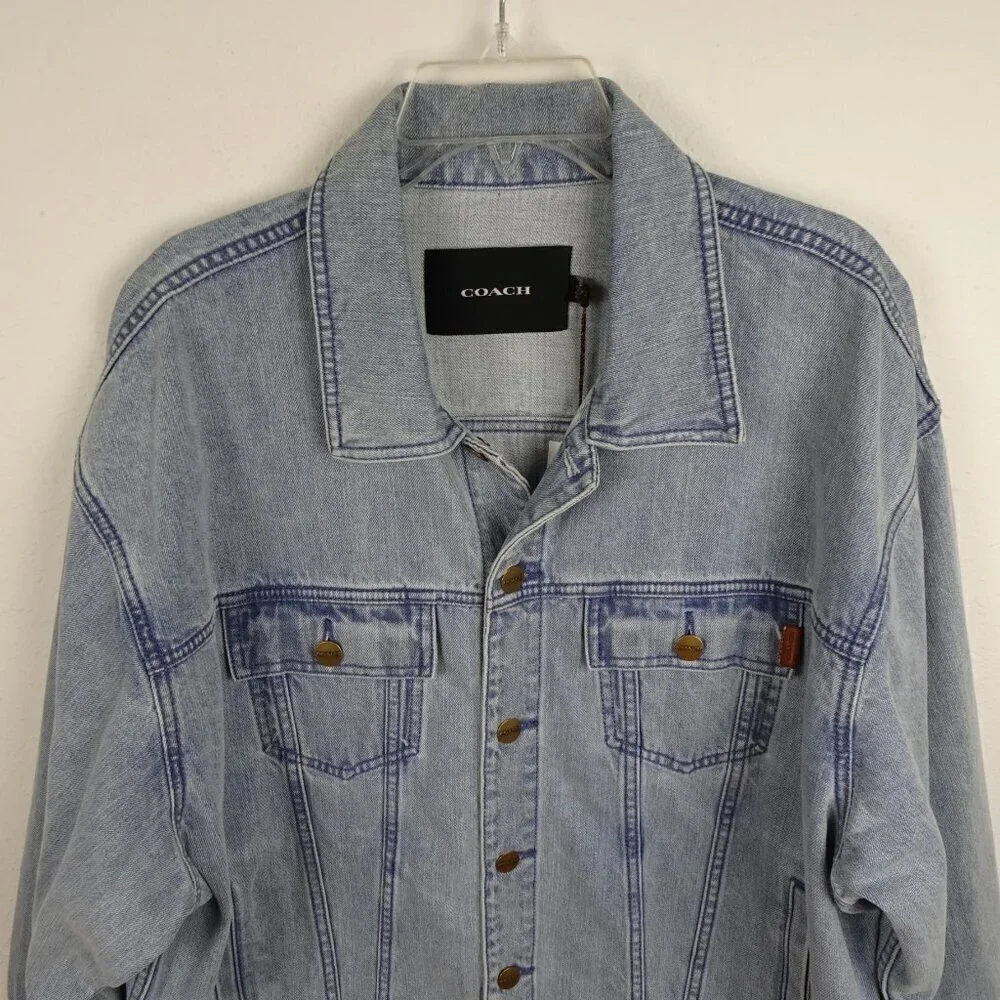 Coach Jean Jacket Men's Size XL Blue Novelty Denim Jacket Cotton Big Logo
